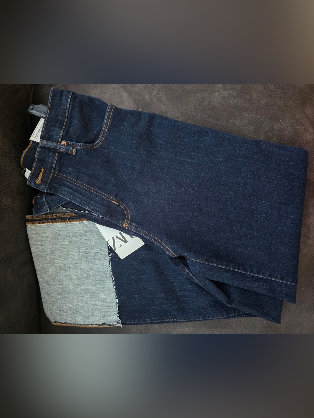 Zara Women  Wide Leg Jeans in Dark Blue Denim